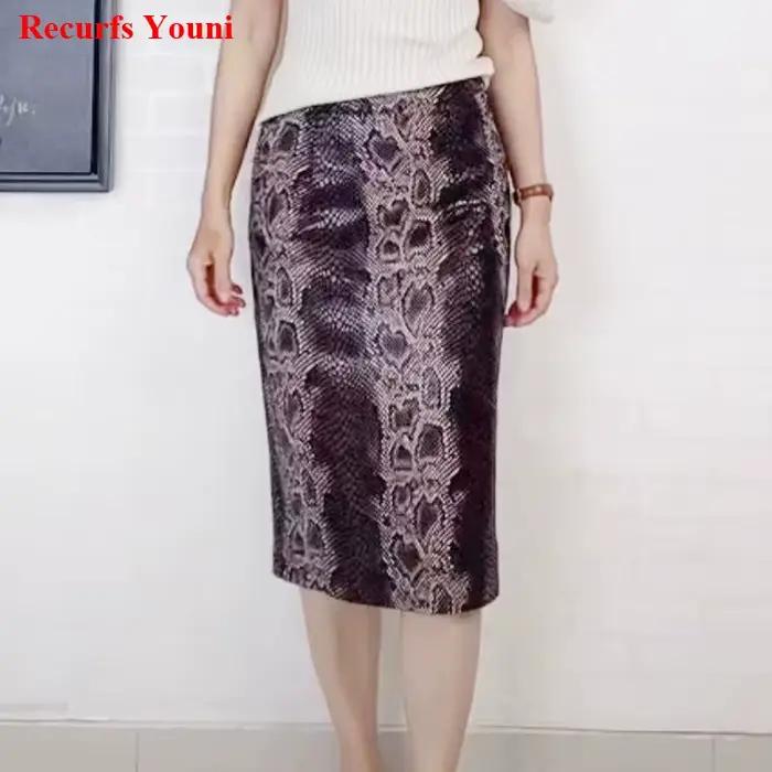 OL jupe en cuir véritable femme importé décalcomanie motif Python peau de mouton minimaliste Midi cr