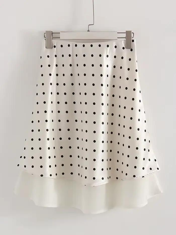Jupe Streagirl en satin à pois pour femme, mi-longue, taille haute, style vintage, noire, coupe trap