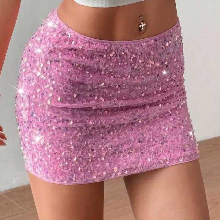 Talenza rose paillettes jupe courte Vintage perlée Sexy filles chaudes maigre courte taille haute Y2