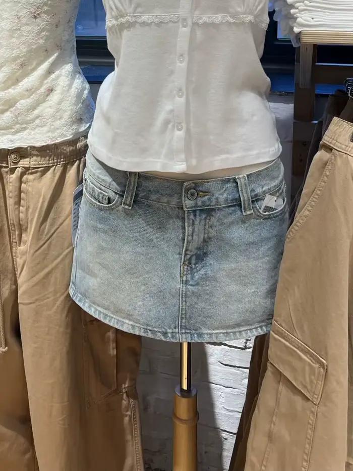 Mini jupes en Denim bleu pour femmes, taille basse, en coton, courtes, Vintage américain, Streetwear