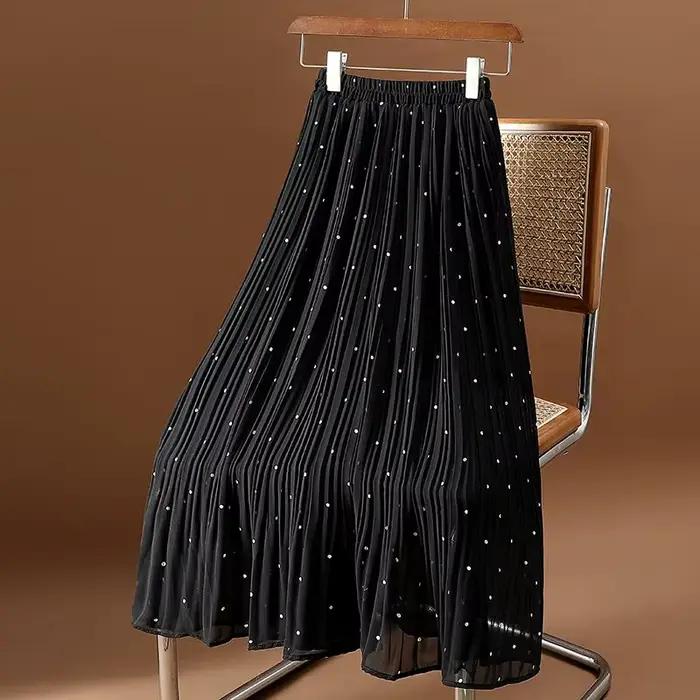 Jupe plissée en mousseline de soie pour femme, jupe en maille de tulle à franges, longueur genoux, v