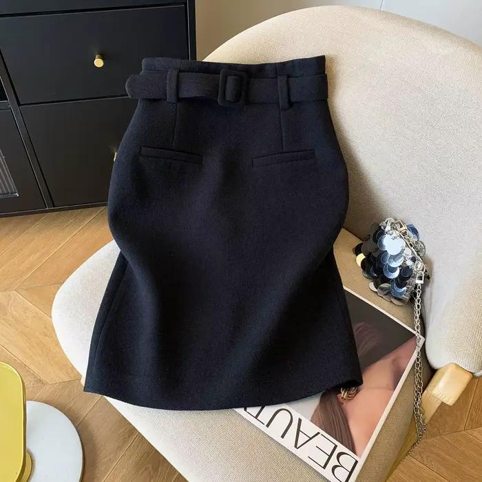 Mini jupe élégante en laine pour femmes, taille haute, coupe droite, Style de trajet Simple, tendanc