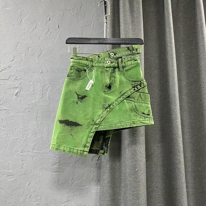Jupe courte asymétrique en Denim vert pour femmes, asymétrique, taille haute, mode été 2023