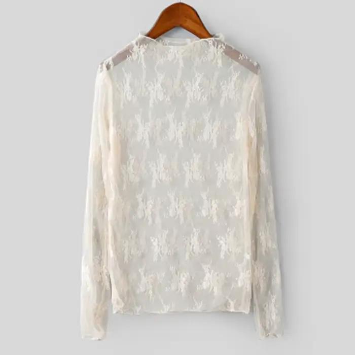 Chemise transparente sexy à base de dentelle, maille transparente pour femmes, haut ajouré à manches