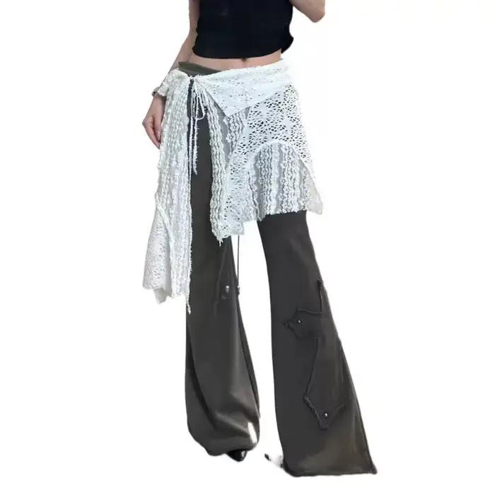 Jupe en dentelle esthétique Grunge japonaise Y2k, Vintage, blanche irrégulière, Harajuku, jupe décou