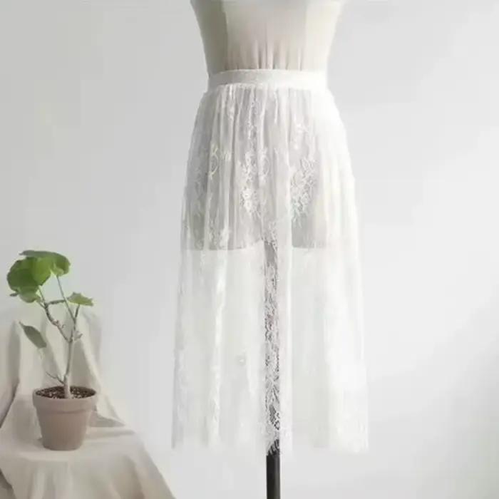 Jupe en dentelle transparente sexy et élégante, 2 longueurs, jupe midi élégante, jupe longue en tull