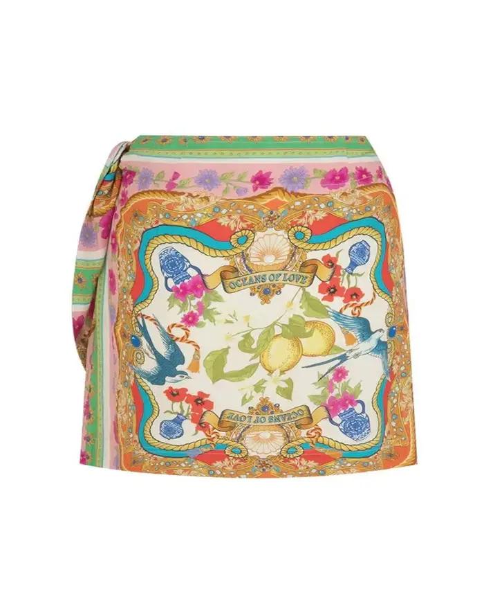 Jupe mini cintrée à imprimé floral, nouvelle collection printemps-été, vente chaude transfrontalière