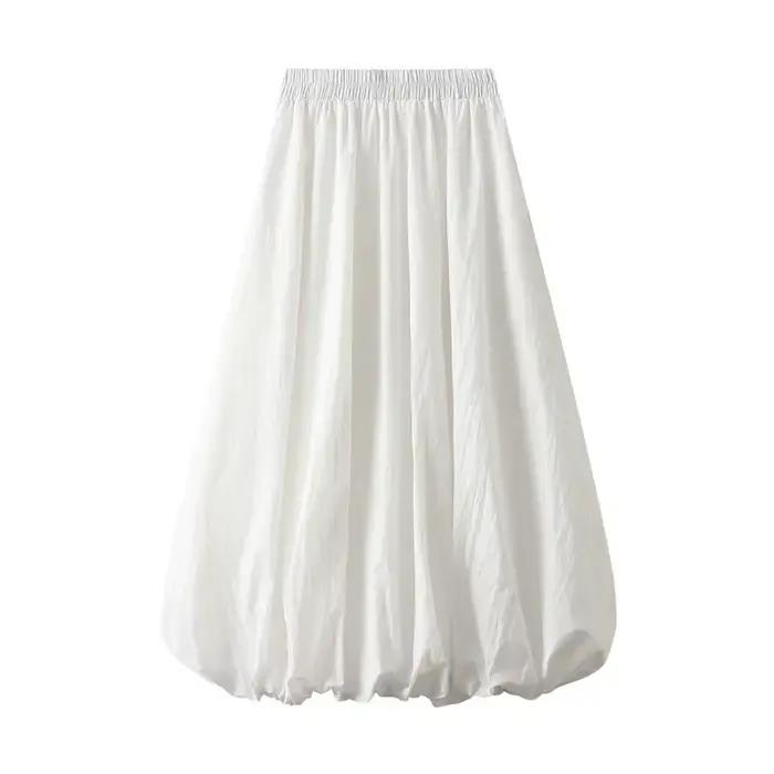 Jupes longues ballon pour femmes, Style de rue, couleur unie, taille haute élastique, fluide, ample,