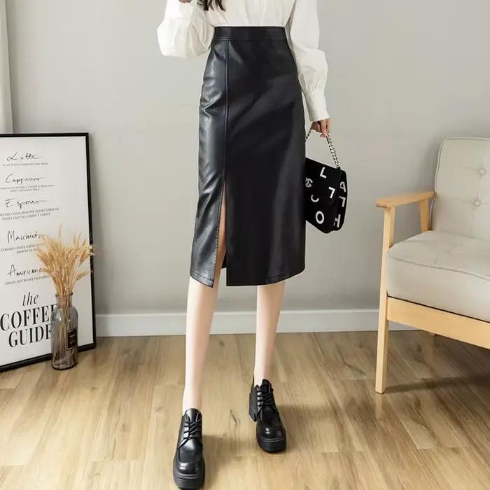 Jupe mi-longue, nouveau Style pour printemps et automne, taille haute, fente amincissante, polyvalen