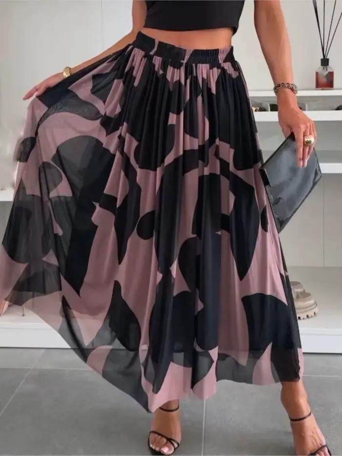 Jupe ample imprimée élégante pour femmes, jupe longue décontractée, taille haute, mode vacances, pla
