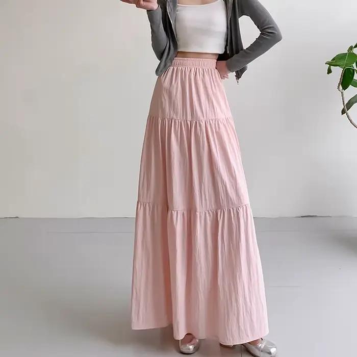 Jupes longues blanches pour femmes, vêtements d'été Y2k, mode coréenne, taille haute, Harajuku, élég