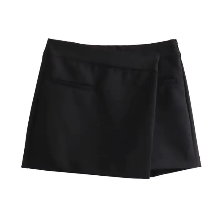 Femme taille haute Shorts jupes 2025 mode poches avant fendu bureau dame Mini jupe Vintage asymétriq