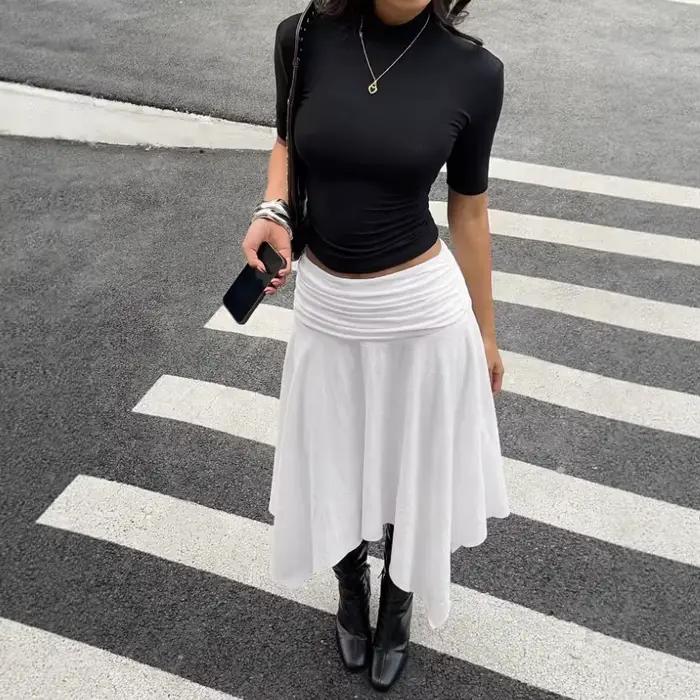 Jupes midi asymétriques bohèmes Y2K d'été, jupes longues bohèmes, jupes longues de plage, printemps 