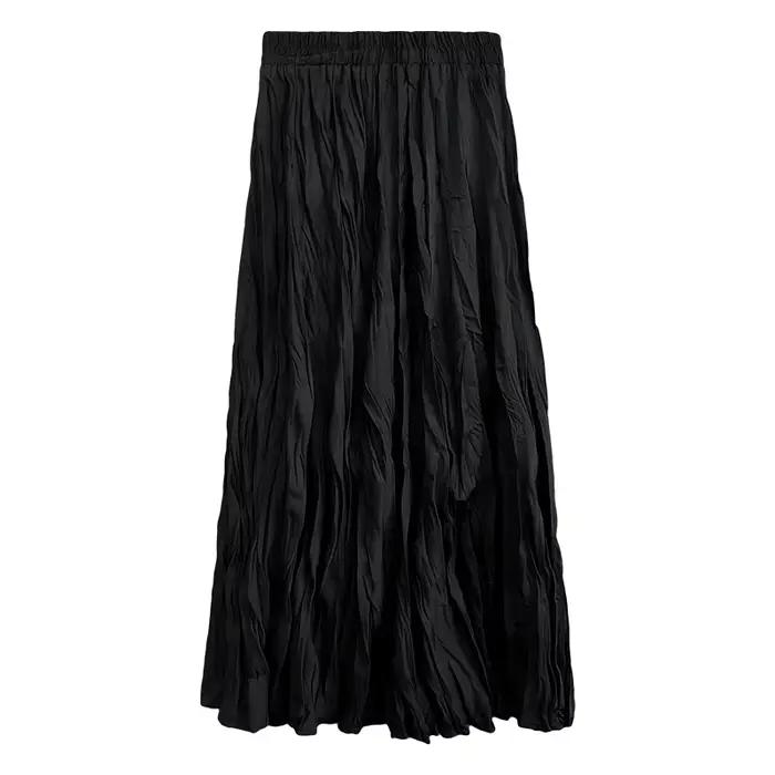 Jupe plissée noire déformée pour femme, taille haute décontractée, jupes longues trapèze, style coré
