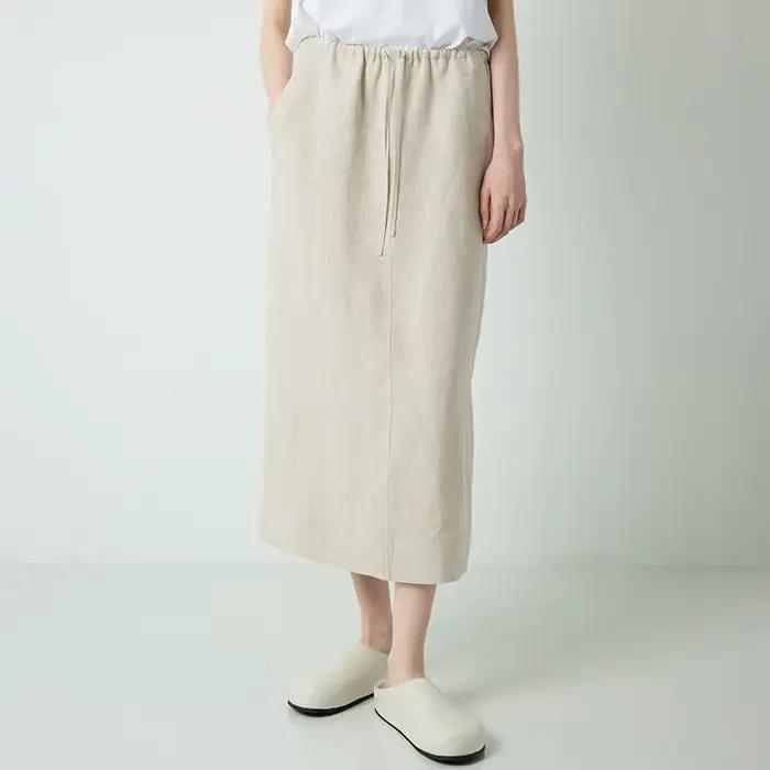 100% lin jupes droites en vrac femmes été taille haute élastique Simple décontracté fendu moitié amp
