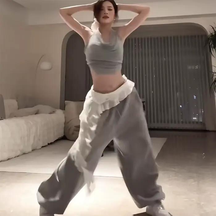 Jean pantalon décor léopard dentelle Mini jupe irrégulière Y2K Streetwear à lacets volants jupe à la