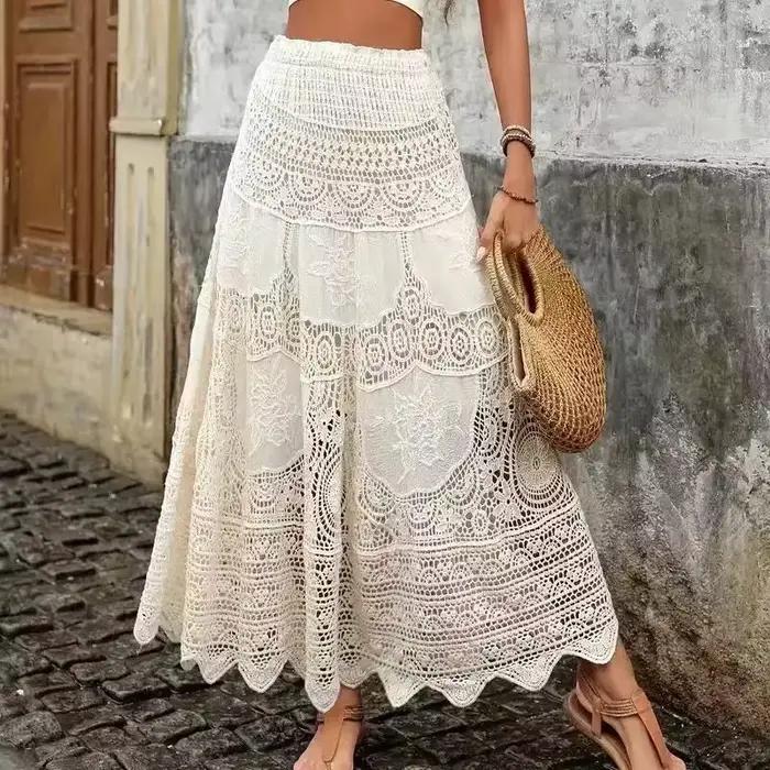 Jupe mi-longue pour femme, nouvelle conception estivale, style tendance, décontractée, longue jupe