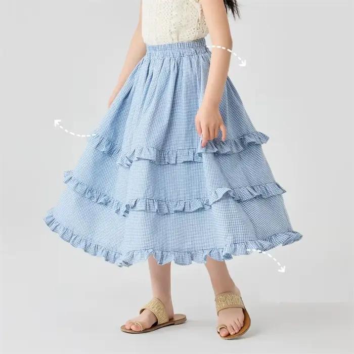 Jupes d'été pour filles, en coton, style tutu, à carreaux, noires, taille haute, longues, pour fêtes