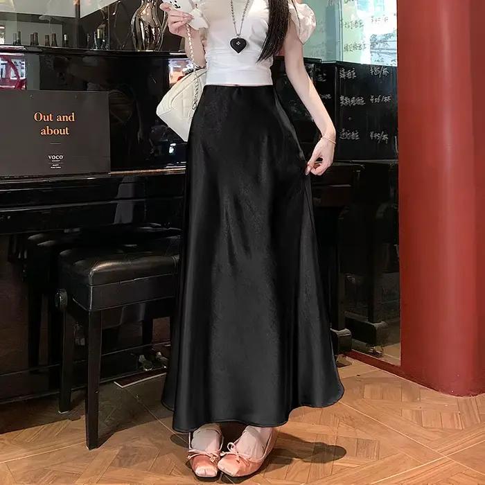 Jupe mi-xi en Satin pour femmes, ourlet trompette sirène fluide, taille haute, coupe trapèze, nouvel