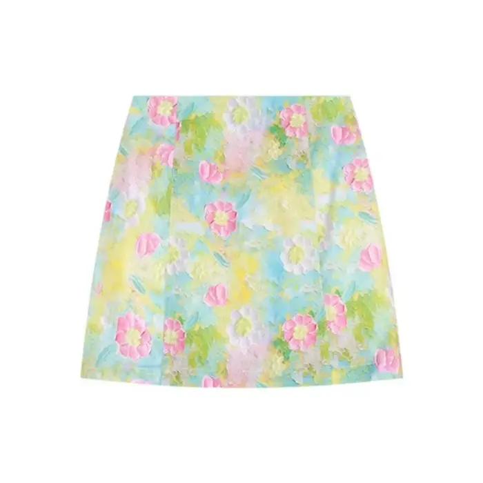 Puloru fée douce florale Mini jupe femmes été motif coloré taille haute une ligne jupes courtes Stre