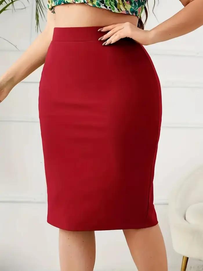 Jupe fendue taille haute décontractée, grande taille, couleur unie, Slim, vêtements pour femmes, été