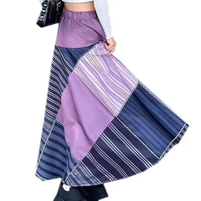 Jupe longue patchwork taille haute pour filles, Streetwear japonais et coréen pour enfants, jupe élé