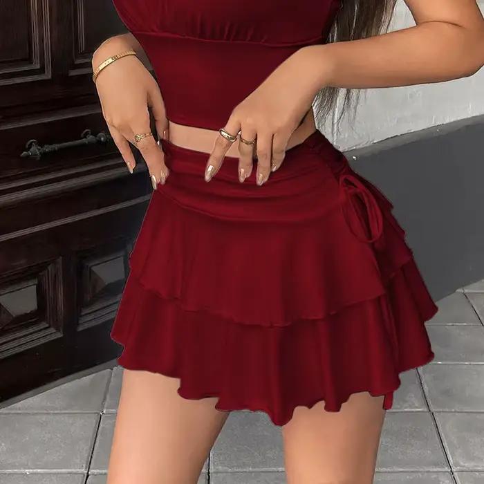 Nouvelle jupe courte d'été pour femme, polyvalente, à cordon de serrage, taille haute, coupe ajustée