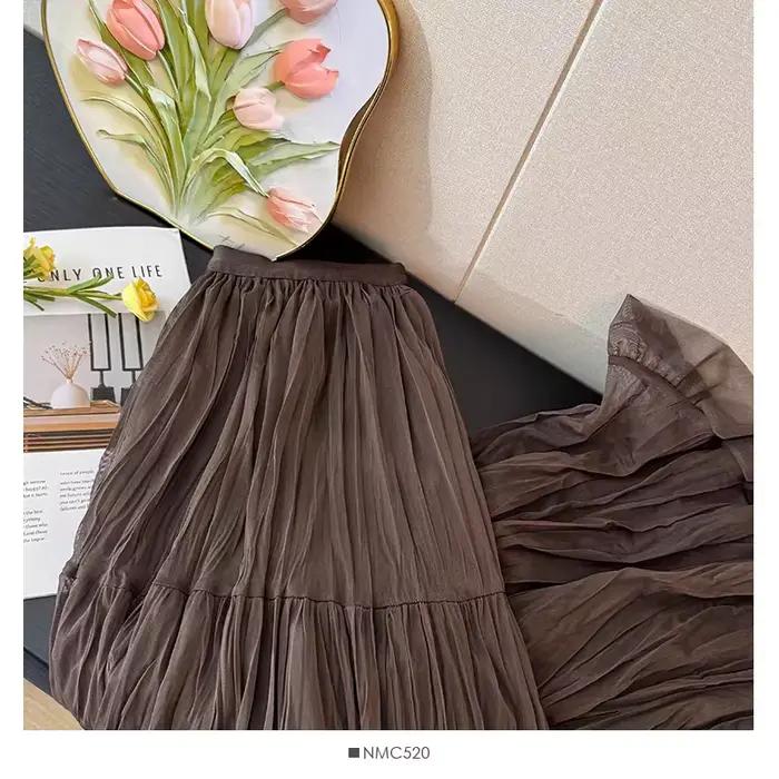 Jupes en Tulle éthéré pour femmes, taille haute, ligne a, ourlet superposé à volants, jupe Maxi pour