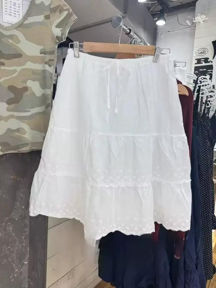 Jupes Maxi brodées de fleurs blanches pour femmes, nouvelle collection, garniture en dentelle de cot