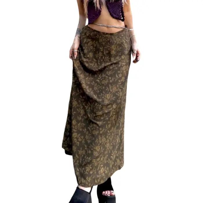 Demi-jupe imprimée rétro pour femme, longue, droite, confortable, rue, fête, printemps, été