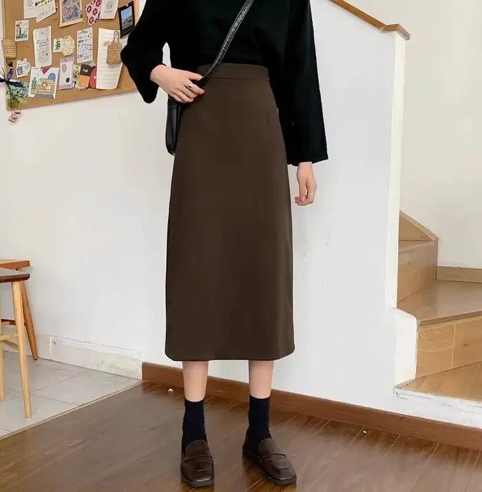 Mini jupe trapèze taille haute en laine noire pour femme, élégante, amincissante, Design fendu, jupe