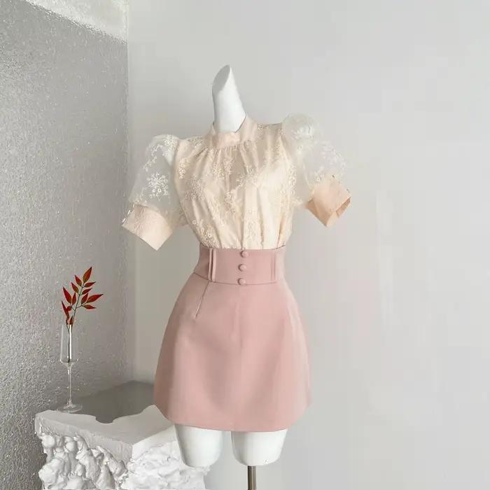 Jupe courte taille haute ajustée en dentelle pour femme Gentle Wind Heavy Industry