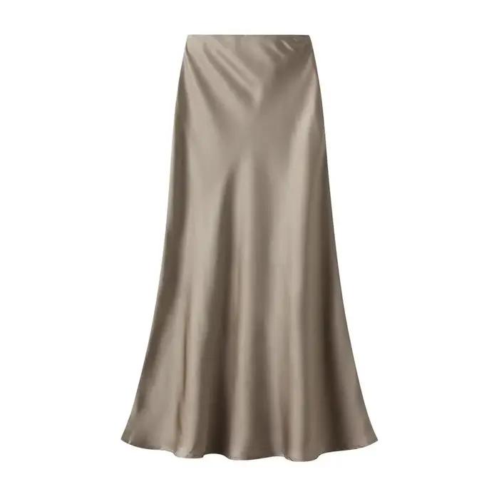 Jupe élégante en satin noir pour femme, taille haute, longue, pour soirée, mode été, jupe midi, jupe
