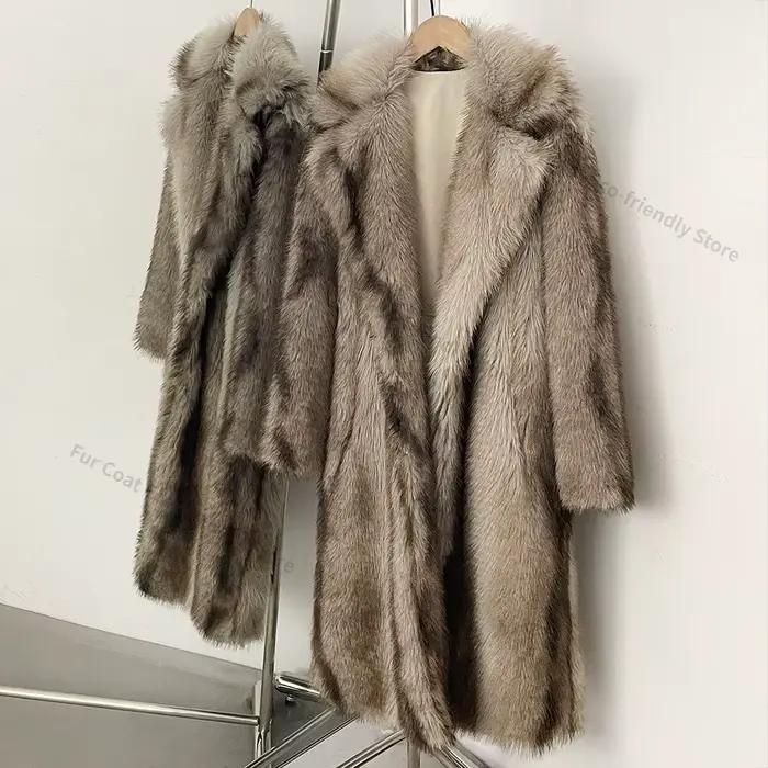 Manteau long en fausse fourrure pour femme, col à revers cranté, ceinturé, épais, nouvelle collectio