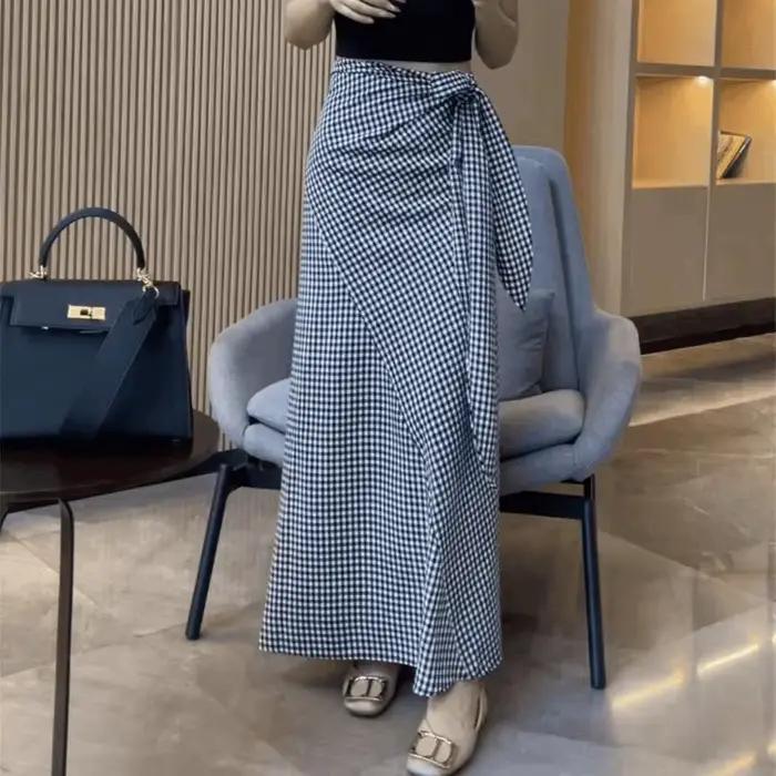 Jupe plissée à carreaux pour femme, mode française, à lacets, tempérament irrégulier, décontractée, 