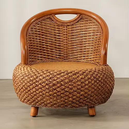 Chaise d'appoint ronde en rotin tissé, siège de sol confortable avec dossier, Pouf confortable pour 