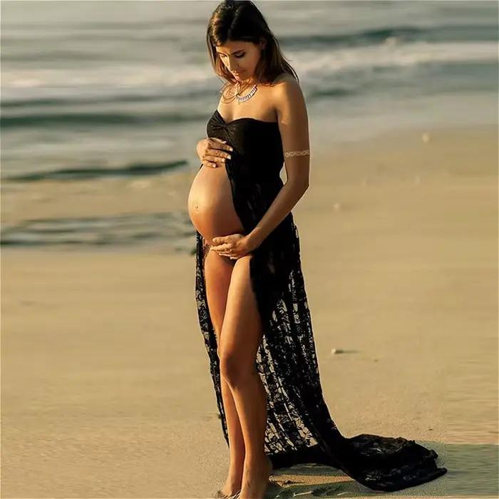 Femmes enceintes robe de maternité pour photographie séance photo été dentelle Maxi robe grossesse v