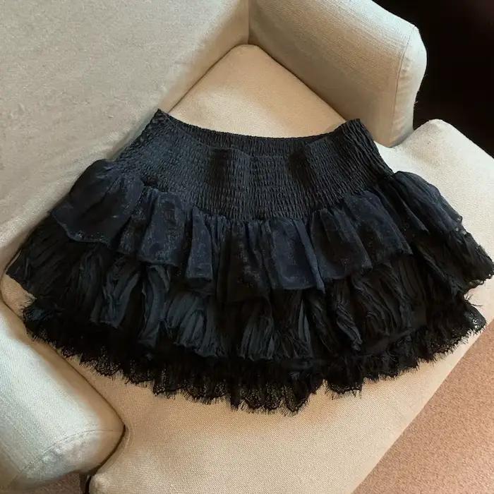 Jupe plissée avec bords à volants pour femmes, douce, basique, unie, taille haute, Streetwear, Mini 