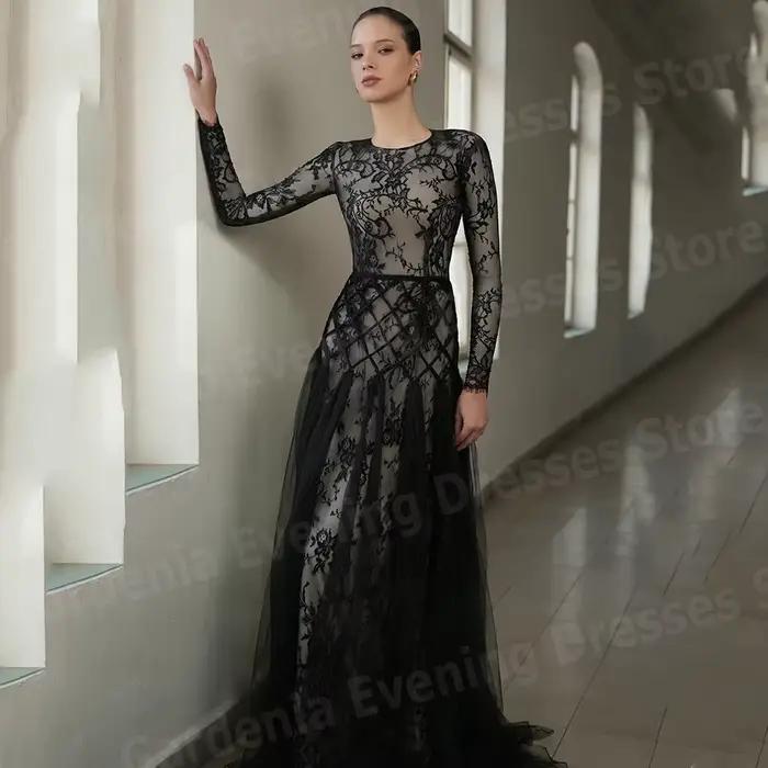 Belles robes De soirée trapèze pour femmes, col rond, robes De bal personnalisées en dentelle à manc