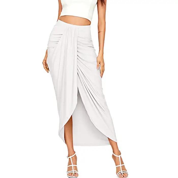 Jupe drapée taille haute pour femme, fendue, ronde, asymétrique, commandée, automne, hiver