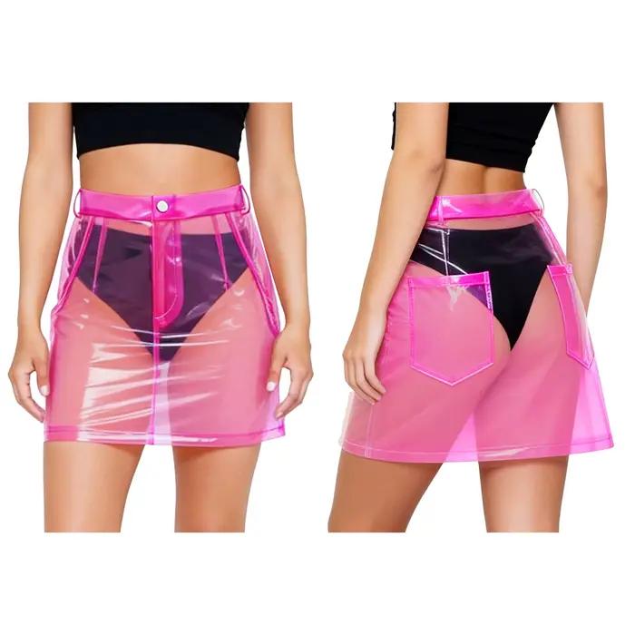 Jupe crayon transparente en PVC pour femme, taille haute, moulante, avec poches, jupe transparente p