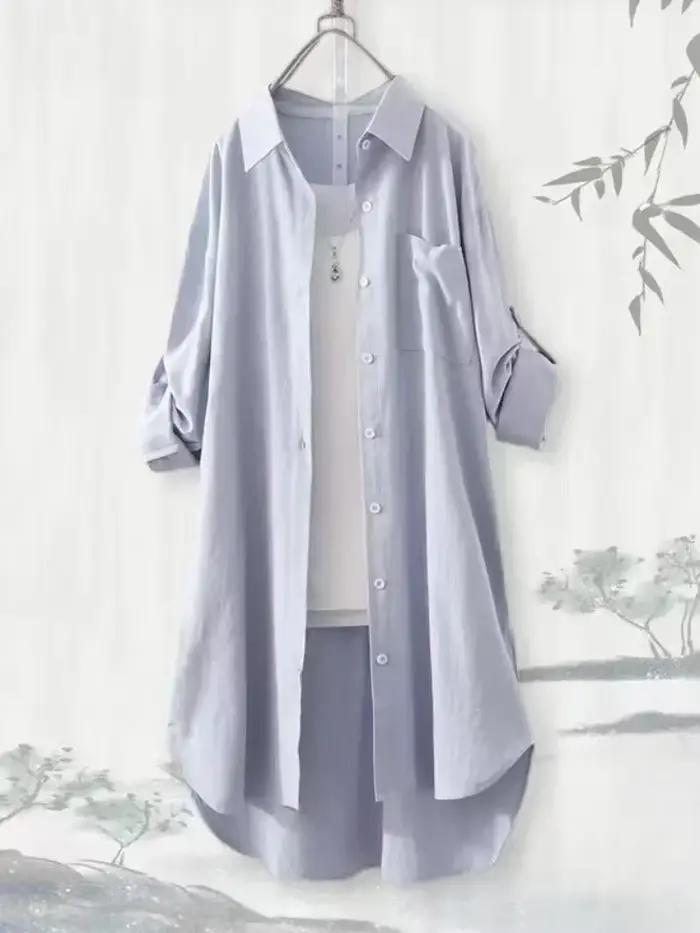 Grande taille femmes Simple à manches longues Blouse Chic Style coréen coupe ample respirant chemise