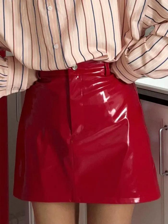 Mini jupe en cuir PU rouge Sexy pour femmes, micro jupes courtes de fête, vêtements pour femmes, mod