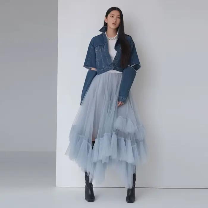 Jupe asymétrique en tulle argentée, taille élastique, longue, pour soirée, bureau, pour femmes