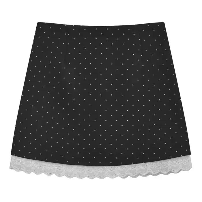 Jupe Courte Élégante et Charmante Taille Haute à Pois avec Dentelle Style Rétro Volants en Dentelle 
