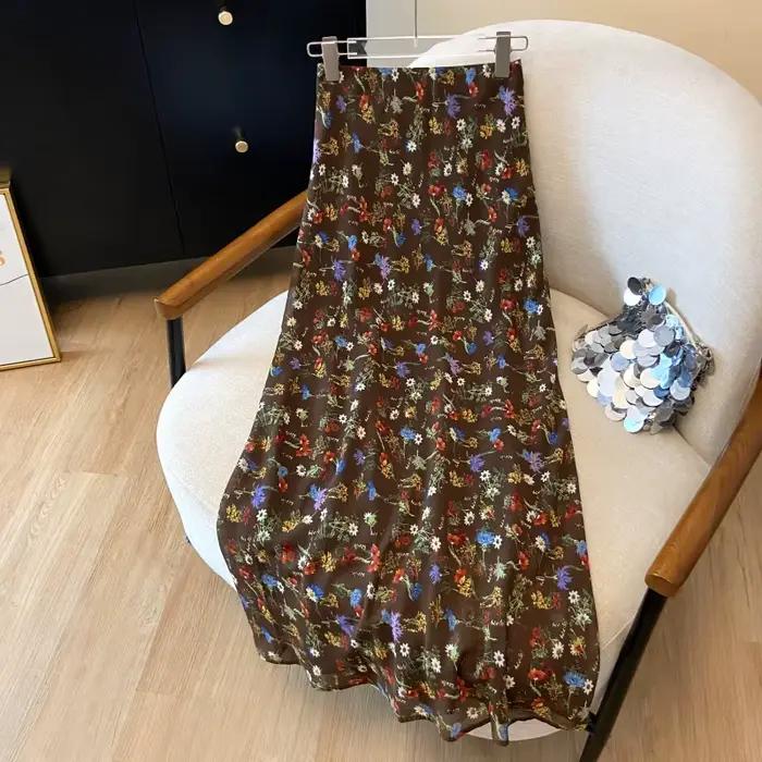 Jupe longue élégante taille haute pour femme, style bohème rétro, polyvalente, pour les vacances, no