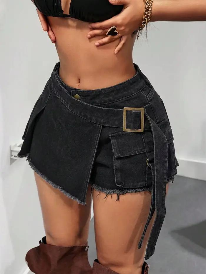 Jupe-culotte en jean vintage taille haute, short sexy antidérapant, design ajusté décontracté, motif