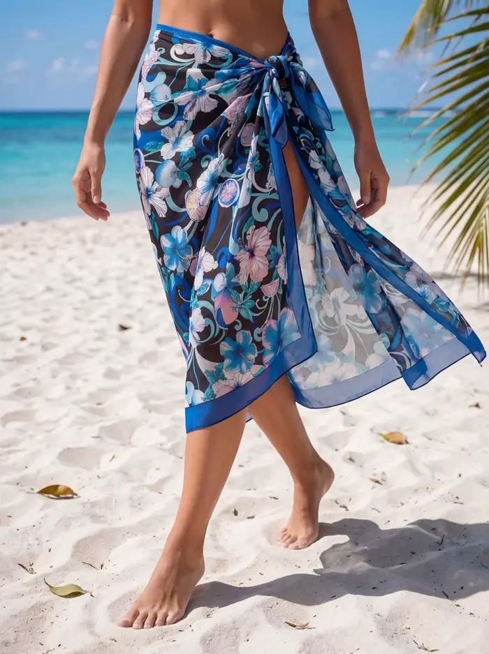 Paréos de plage pour femmes en mousseline imprimée florale, jupes de bain sexy, paréos d'été, maillo