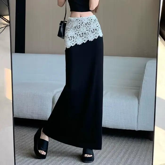 Jupe droite en dentelle tendance pour femme, nouvelle collection été 2026, taille haute et fine, déc