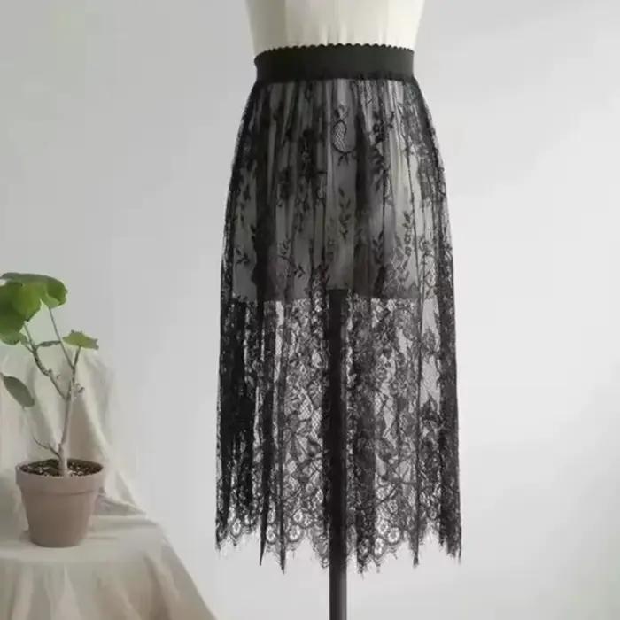 Jupe en dentelle transparente sexy à la mode, jupe longue en tulle à dentelle, jupe élégante pour fe